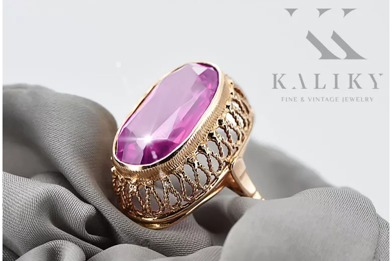 Anillo Joyería vintage Amatista Oro rosa antiguo original de 14k vrc129r